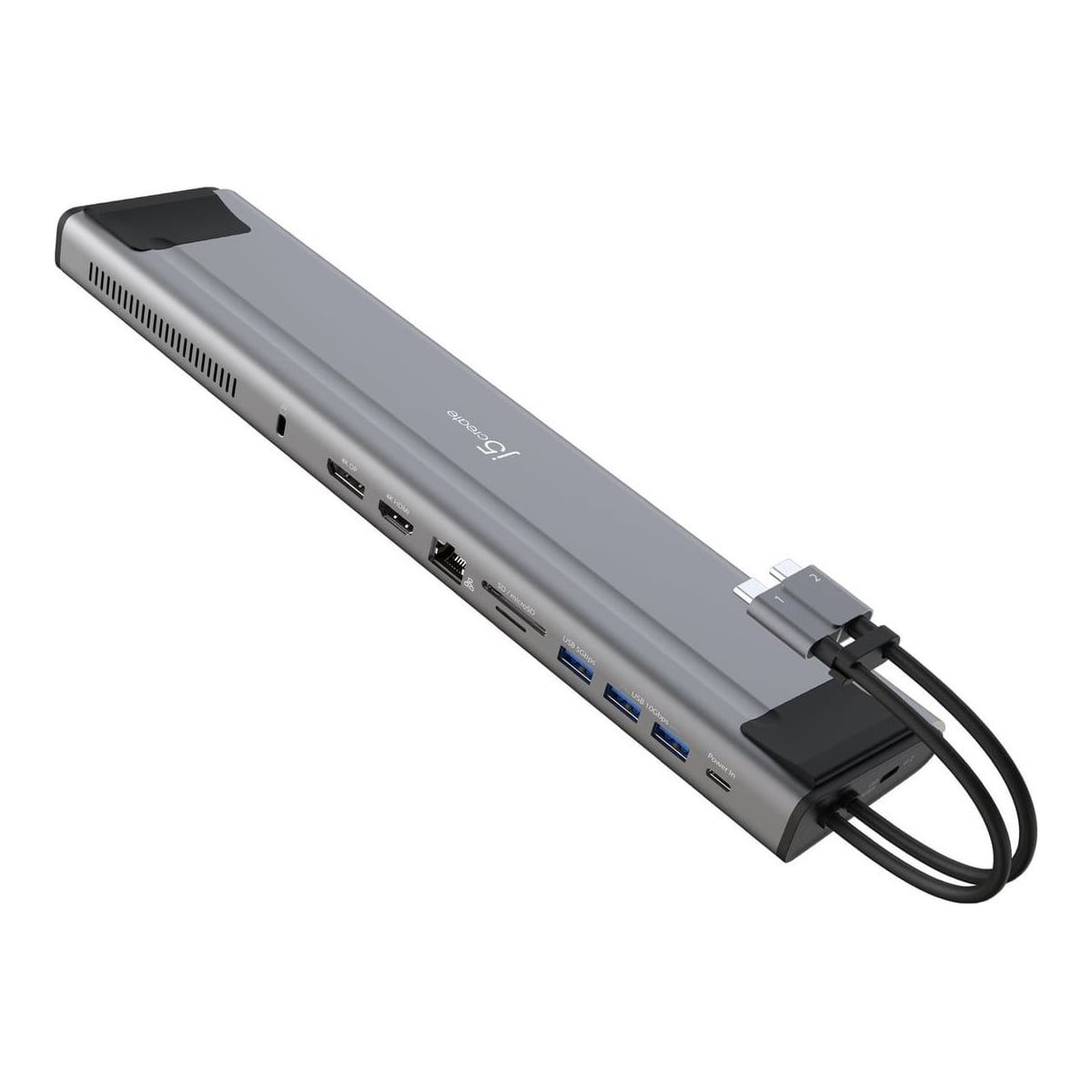 j5create JCD552 M.2 NVMe® USB-C® Gen 2 Docking Station, Silver and Black, Wired, USB 3.2 Gen 1 (3.1 Gen 1) Type-C, 10,100,1000 Mbit/s, Black, Silver, Silver & Black, MicroSD (TransFlash)