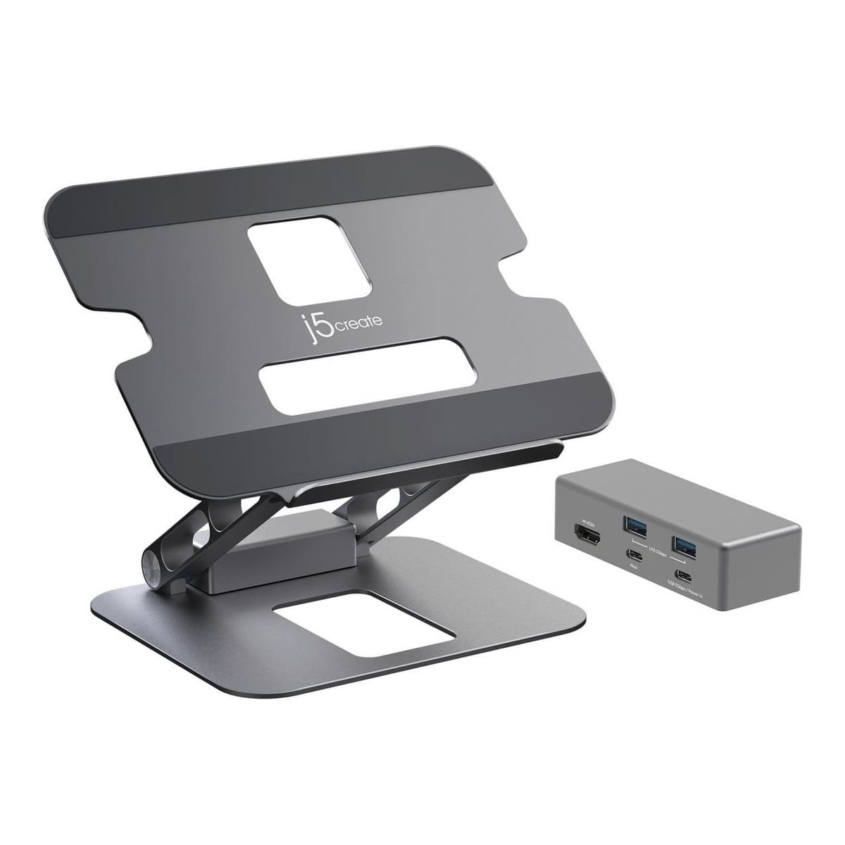 j5create JTS327 Multi-Angle 4K Docking Stand, Laptop stand, Grey, Aluminium, 40.6 cm (16"), 4 kg, Windows laptop / Mac
