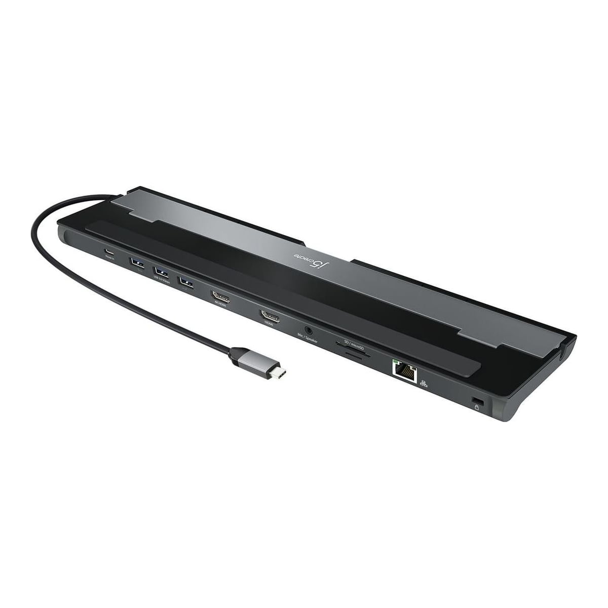 j5create JCD542-N USB-C® Dual HDMI™ Docking Station, includes 2x HDMI ports and 4x USB ports, Grey & Black, USB 3.2 Gen 1 (3.1 Gen 1) Type-C, 100 W, 10,100,1000 Mbit/s, Black, Grey, MicroSD (TransFlash), SD, 4K Ultra HD
