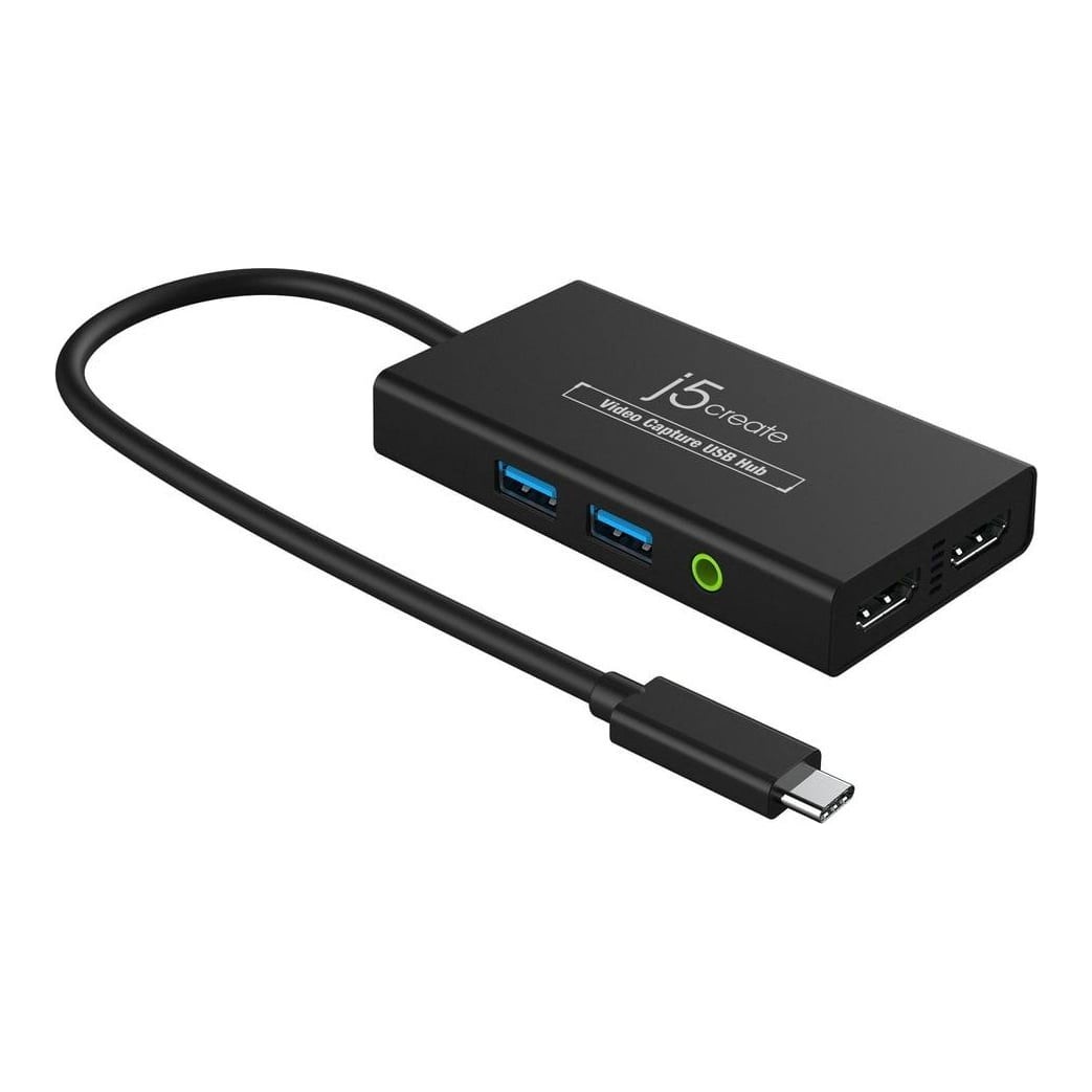 j5create JVA01-N Video Capture USB™ Hub, Black, USB 3.2 Gen 1 (3.1 Gen 1), 1920 x 1080 pixels, Digital camera, Game console, PC, Plastic, 0.3 m