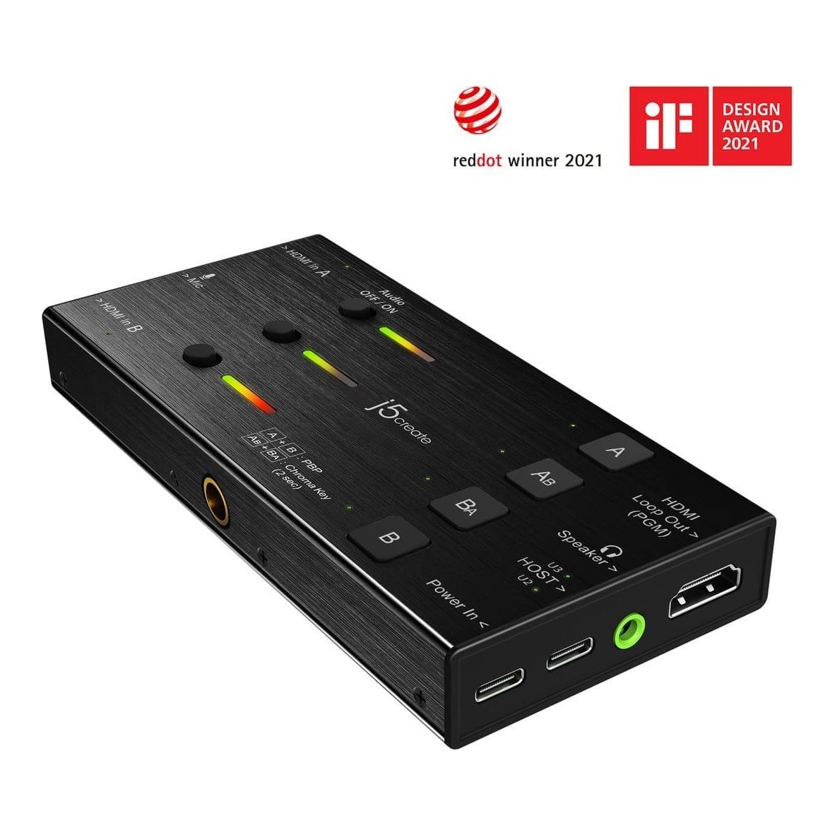 j5create JVA06 Dual HDMI™ Video Capture Card, 1920*1080 Video Capture Resolution, 3 x HDMI ports and 2 x USB ports, Black, Black, USB 3.2 Gen 1 (3.1 Gen 1), 1920 x 1080 pixels, USB, Digital camera, Game console, PC, 16:9