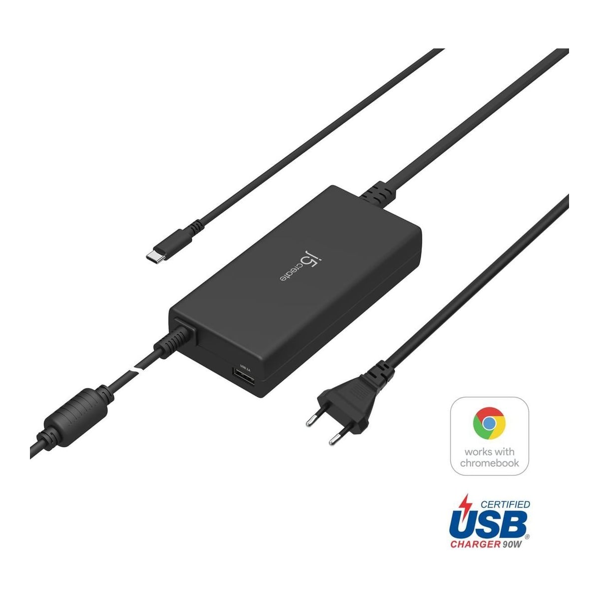 j5create JUP2290C-EN 100W PD USB-C® Super Charger - EU, Black, includes 1.2 m cable, 1.2 m, Black