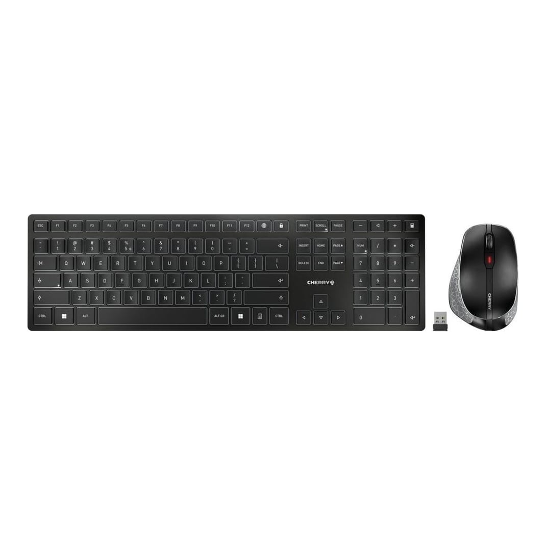 CHERRY DW 9500 SLIM, Wireless, RF Wireless + Bluetooth, Scissor key switch, AZERTY, Black, Grey, Mouse included