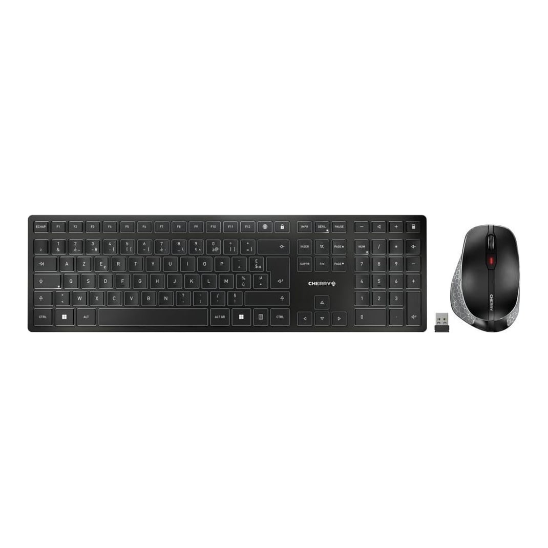 CHERRY DW 9500 SLIM, Wireless, RF Wireless + Bluetooth, Scissor key switch, AZERTY, Black, Grey, Mouse included