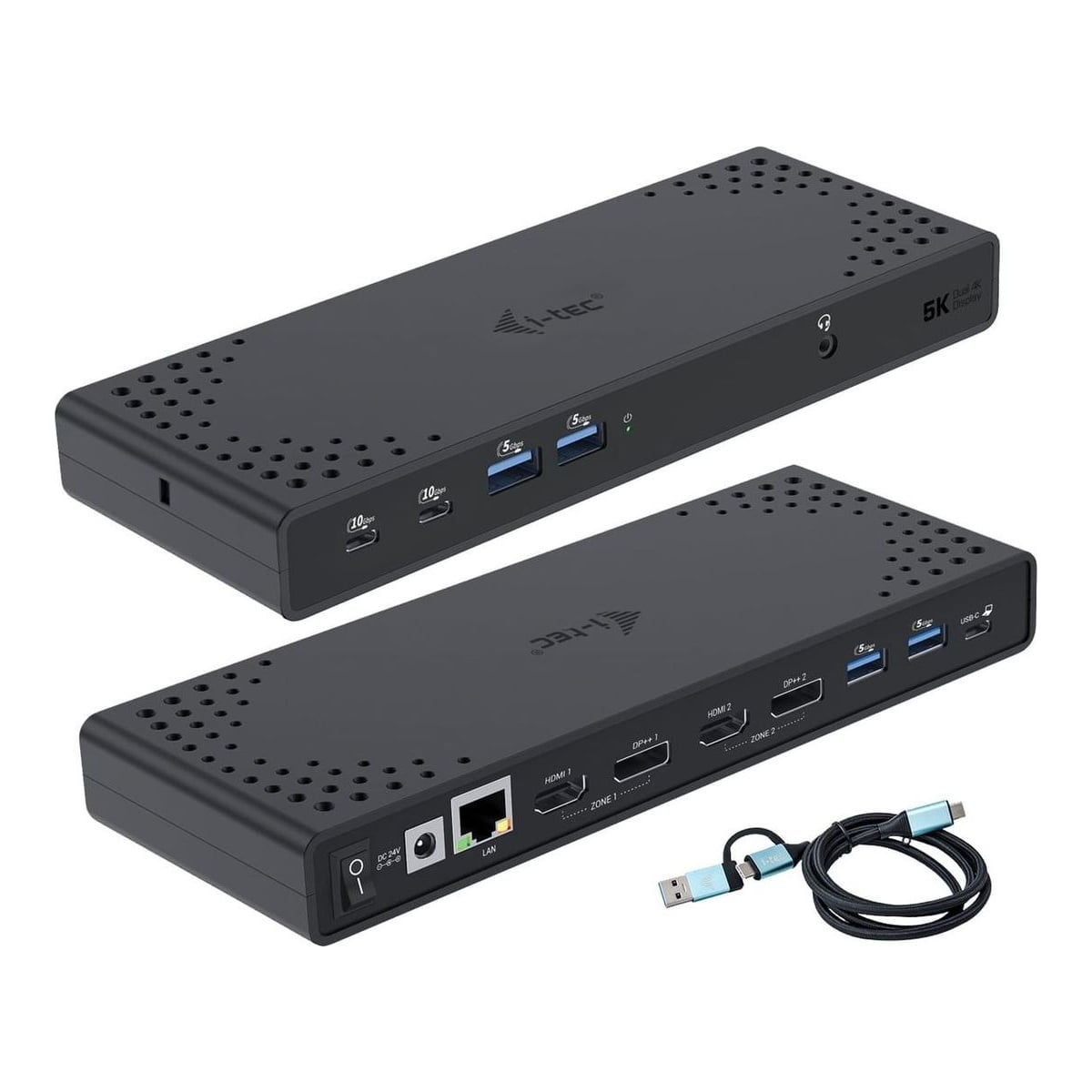 i-tec USB 3.0 / USB-C / Thunderbolt 3 Dual Display Docking Station Gen2 + Power Delivery 100W, Wired, USB 3.2 Gen 1 (3.1 Gen 1) Type-C, 100 W, 10,100,1000 Mbit/s, Black, 10 Gbit/s