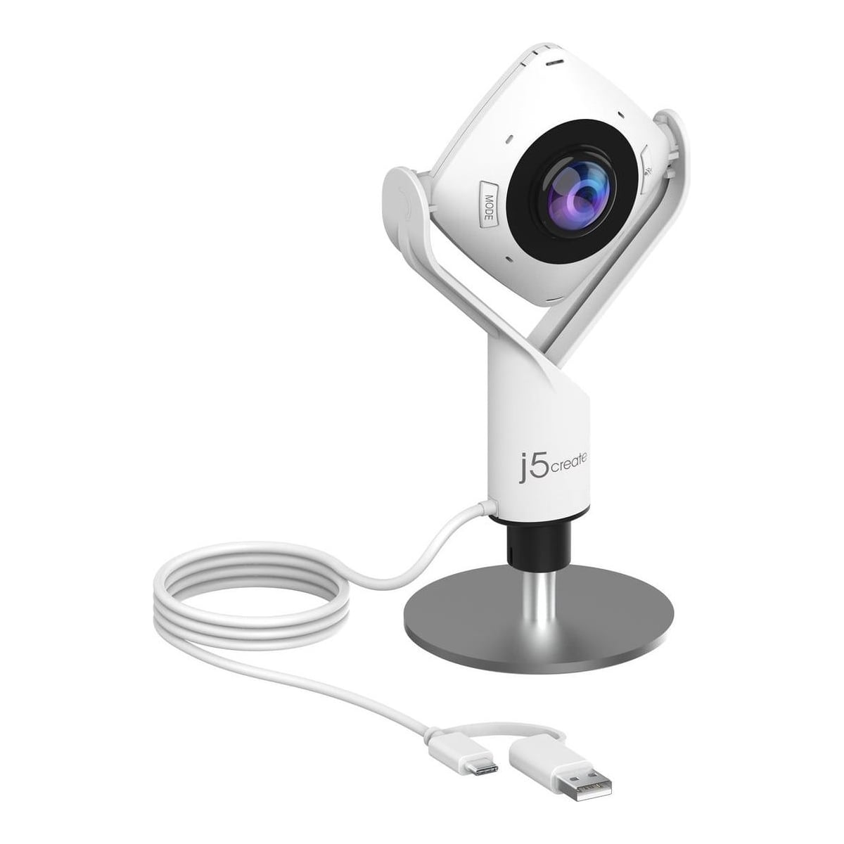 j5create JVCU360 360° All Around Webcam, 1080p Video Capture Resolution, White and Black, 2.07 MP, 1920 x 1080 pixels, Full HD, 30 fps, 1920x1080@30fps, 1080p