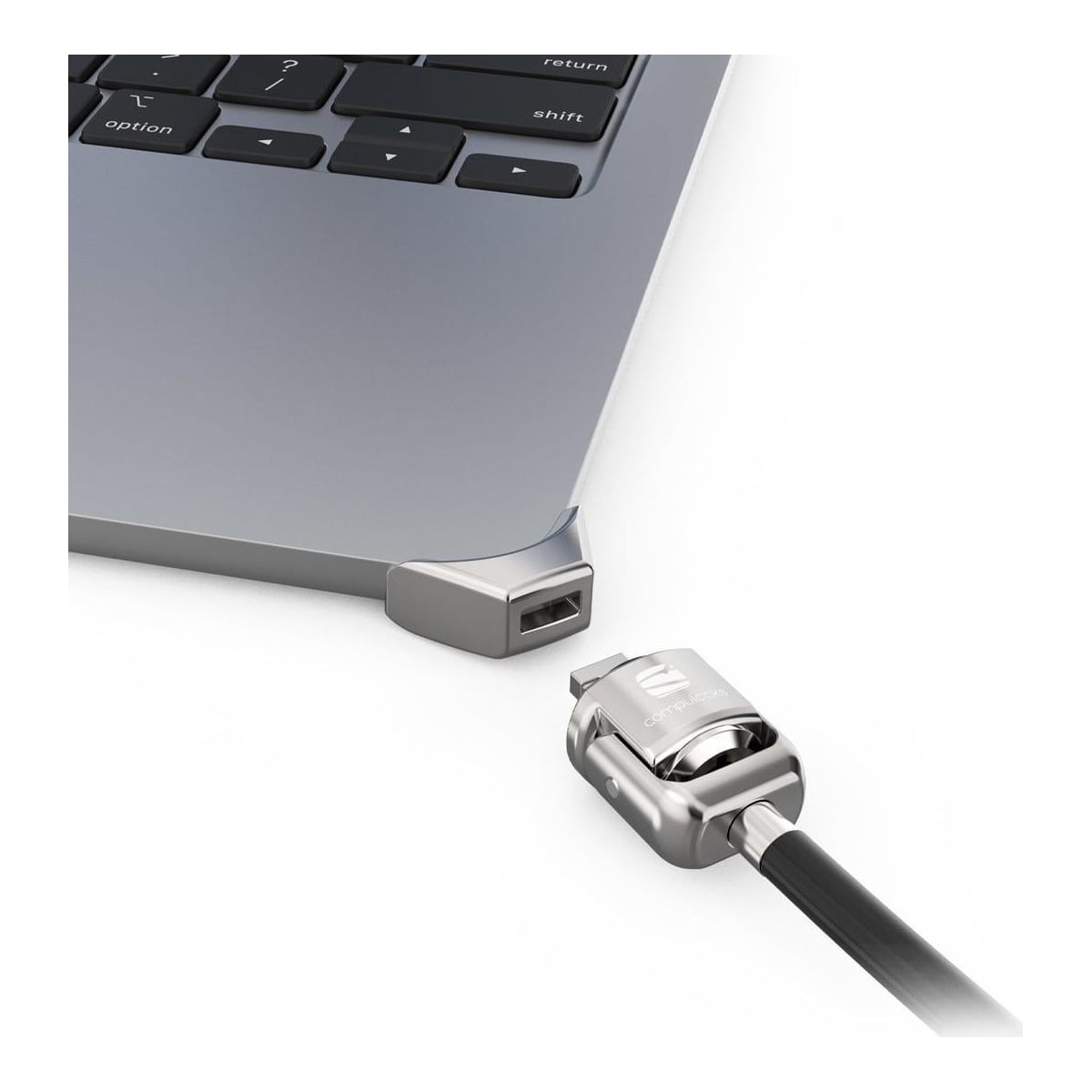 Compulocks Ledge adapter for MacBook Air 15" M2 and M3 with Keyed Cable Lock, Latch, Silver