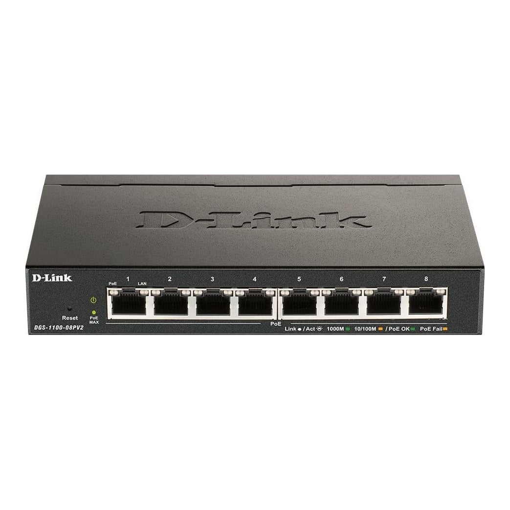 D-Link DGS-1100-08PV2, Managed, L2/L3, Gigabit Ethernet (10/100/1000), Full duplex, Power over Ethernet (PoE)