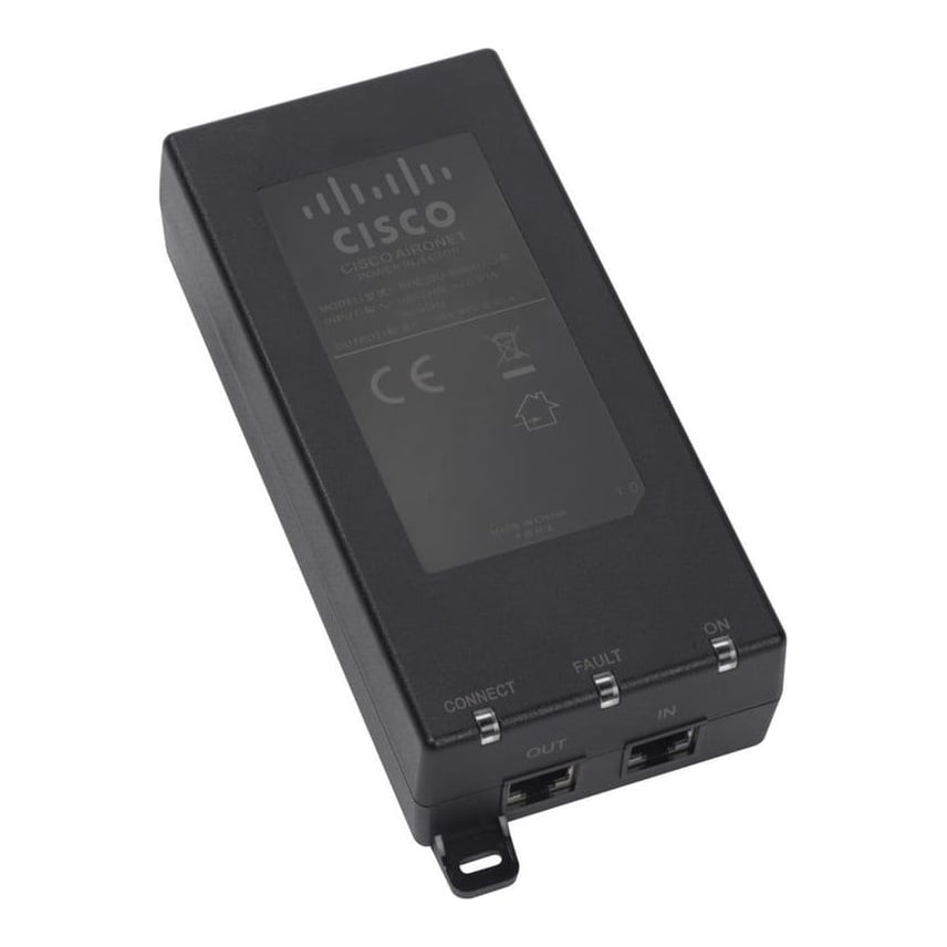 Cisco Aironet Power over Ethernet Injector Provides up to 30W, 90-Day Limited Liability Warranty (AIR-PWRINJ6=), Gigabit Ethernet, 10,100,1000 Mbit/s, IEEE 802.3at, Black, 25 W, 1 pc(s)