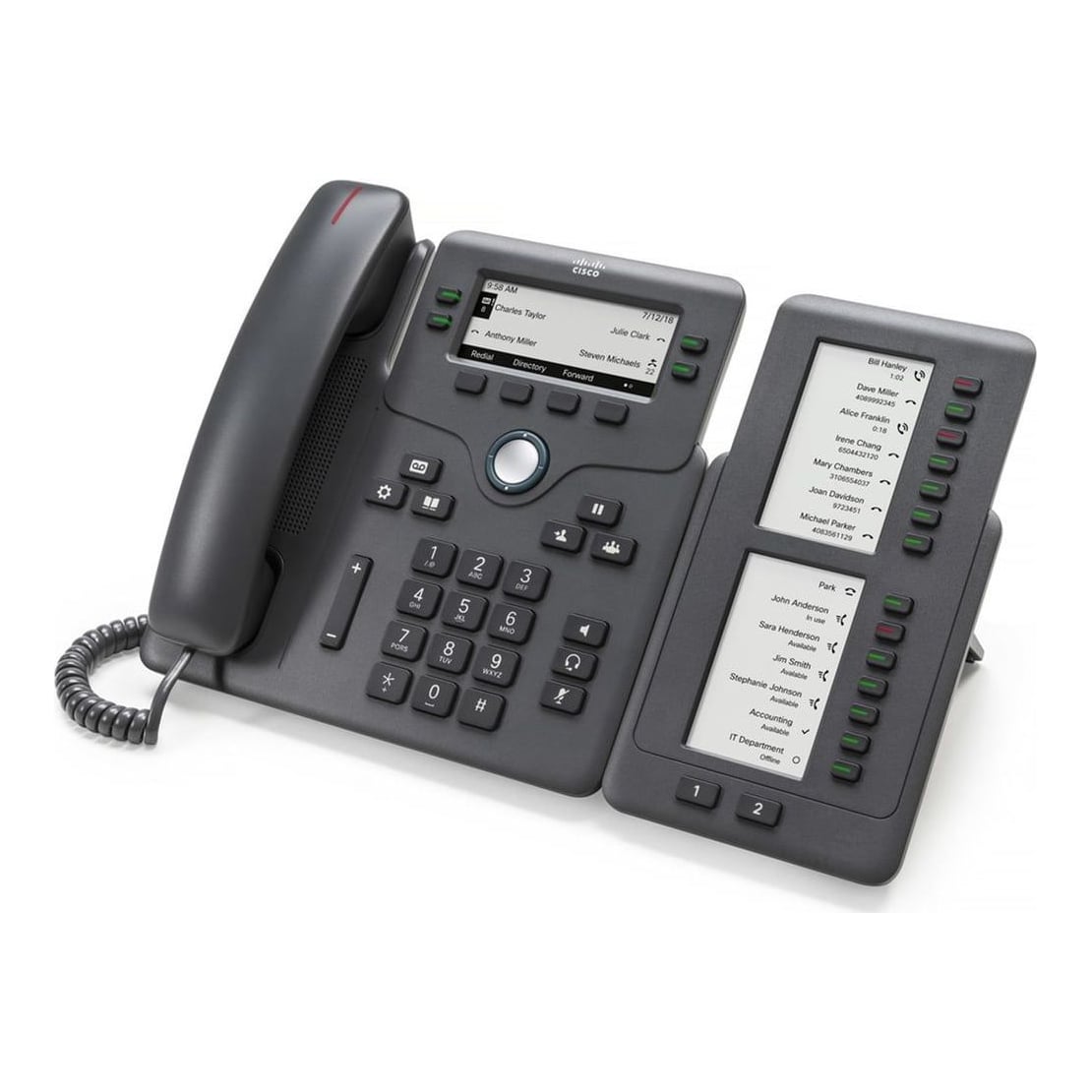 Cisco IP Phone 6800 Key Expansion Module, 2 Greyscale Displays, Adds 14 Line Keys and 2 Page Buttons, 1-Year Limited Hardware Warranty (CP-68KEM-3PCC=), Grey, Cisco, Cisco IP 6800, 254 mm, 305.1 mm, 54.1 mm