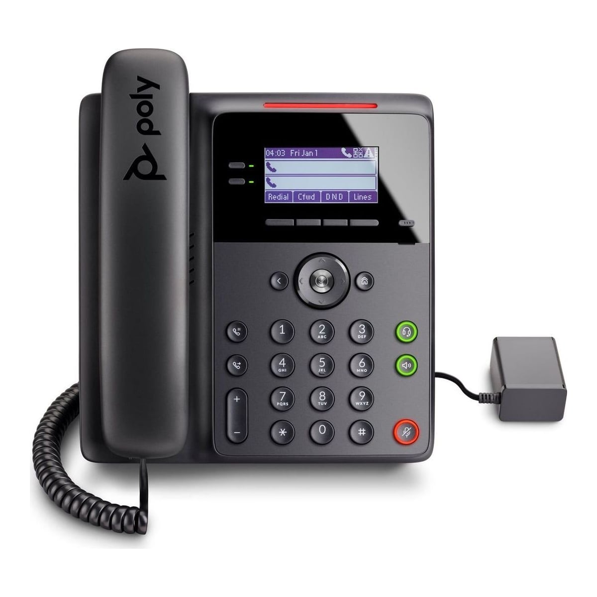 HP Inc. HP Poly Edge B10 IP Phone with Power Supply PRC, IP Phone, Black, Wired handset, Desk/Wall, 2 lines, LCD