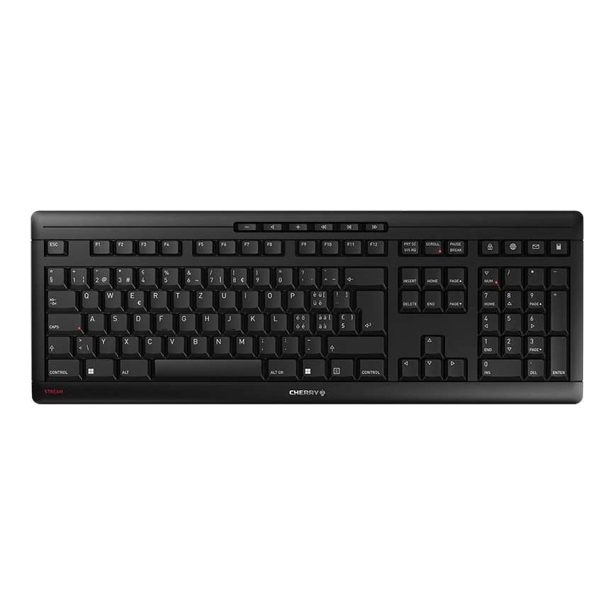 CHERRY Stream Wireless, Full-size (100%), Wired & Wireless, RF Wireless + USB, QWERTZ, Black