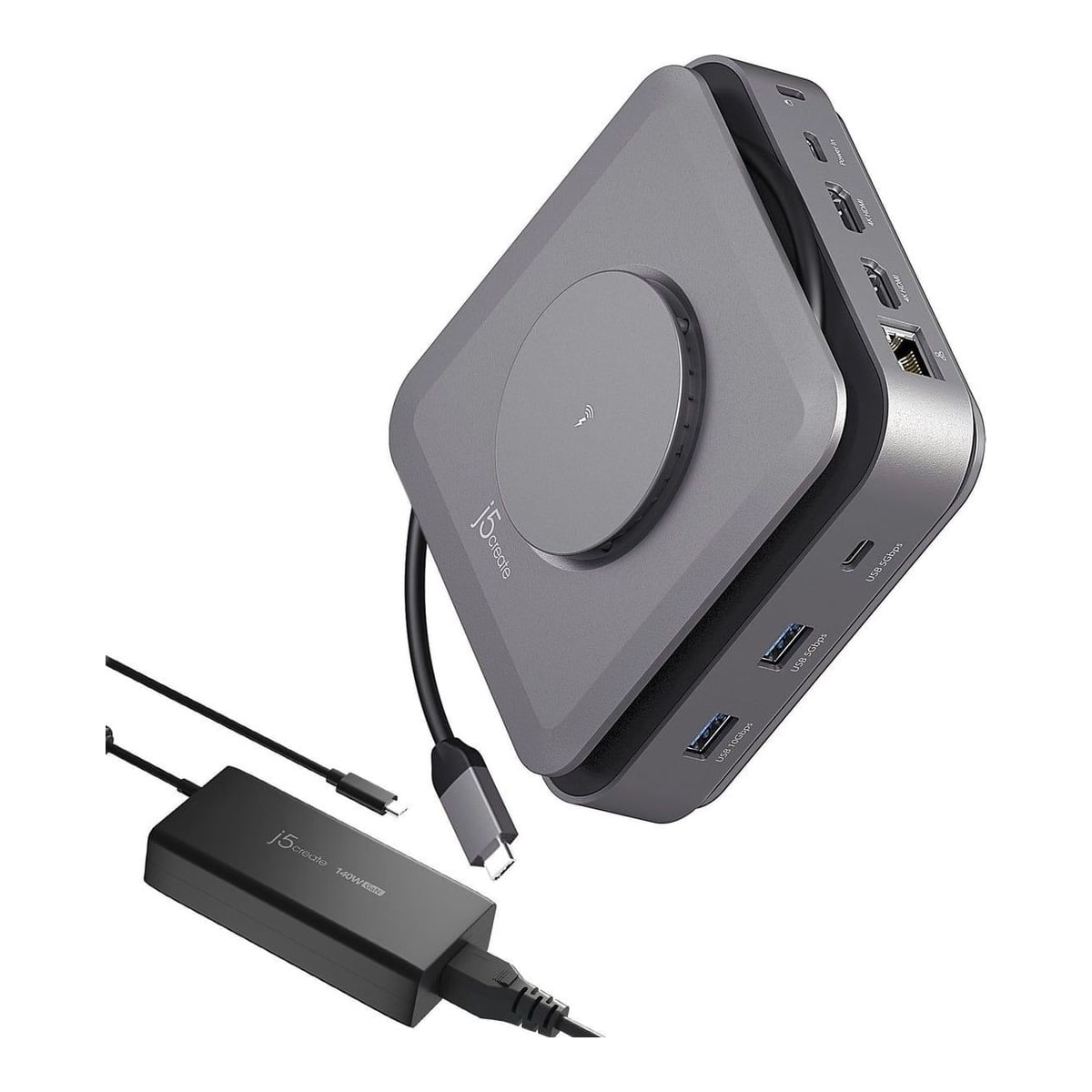 j5create JCD3199P USB-C® Dock Dual 4K HDMI™ with 140W GaN PD3.1 Power Adapter-EU, Black, Wired, USB 3.2 Gen 2 (3.1 Gen 2) Type-C, 140 W, 10,100,1000 Mbit/s, Grey, Space Grey