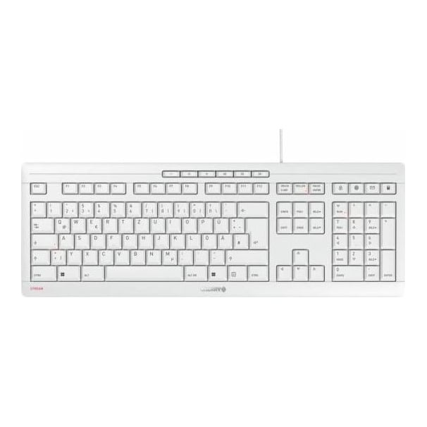 CHERRY STREAM KEYBOARD, Full-size (100%), Wired, USB, Scissor key switch, QWERTZ, Light grey