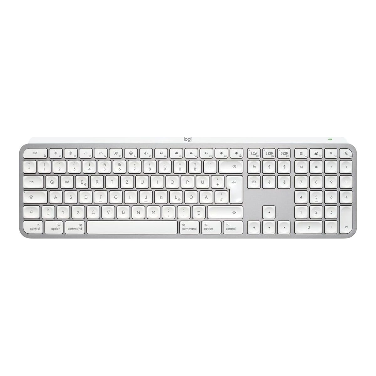 Logitech MX Keys S for Mac, Wireless, RF Wireless + Bluetooth, Scissor key switch, QWERTZ, LED, Aluminium, White