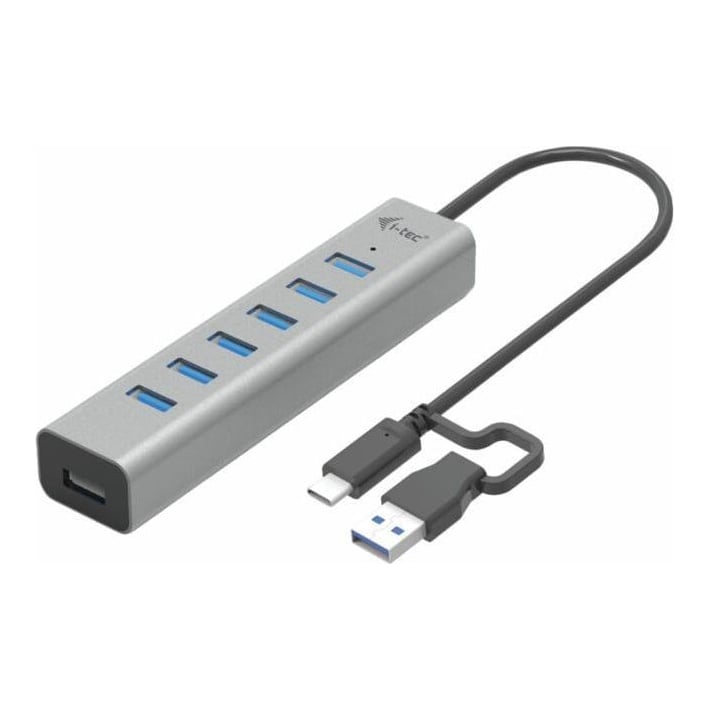 i-tec USB-C/USB-A Charging Metal HUB 7 Port, USB 3.2 Gen 1 (3.1 Gen 1) Type-C, USB 3.2 Gen 1 (3.1 Gen 1) Type-A, 5000 Mbit/s, Grey, 0.3 m, Android, ChromeOS, iPadOS