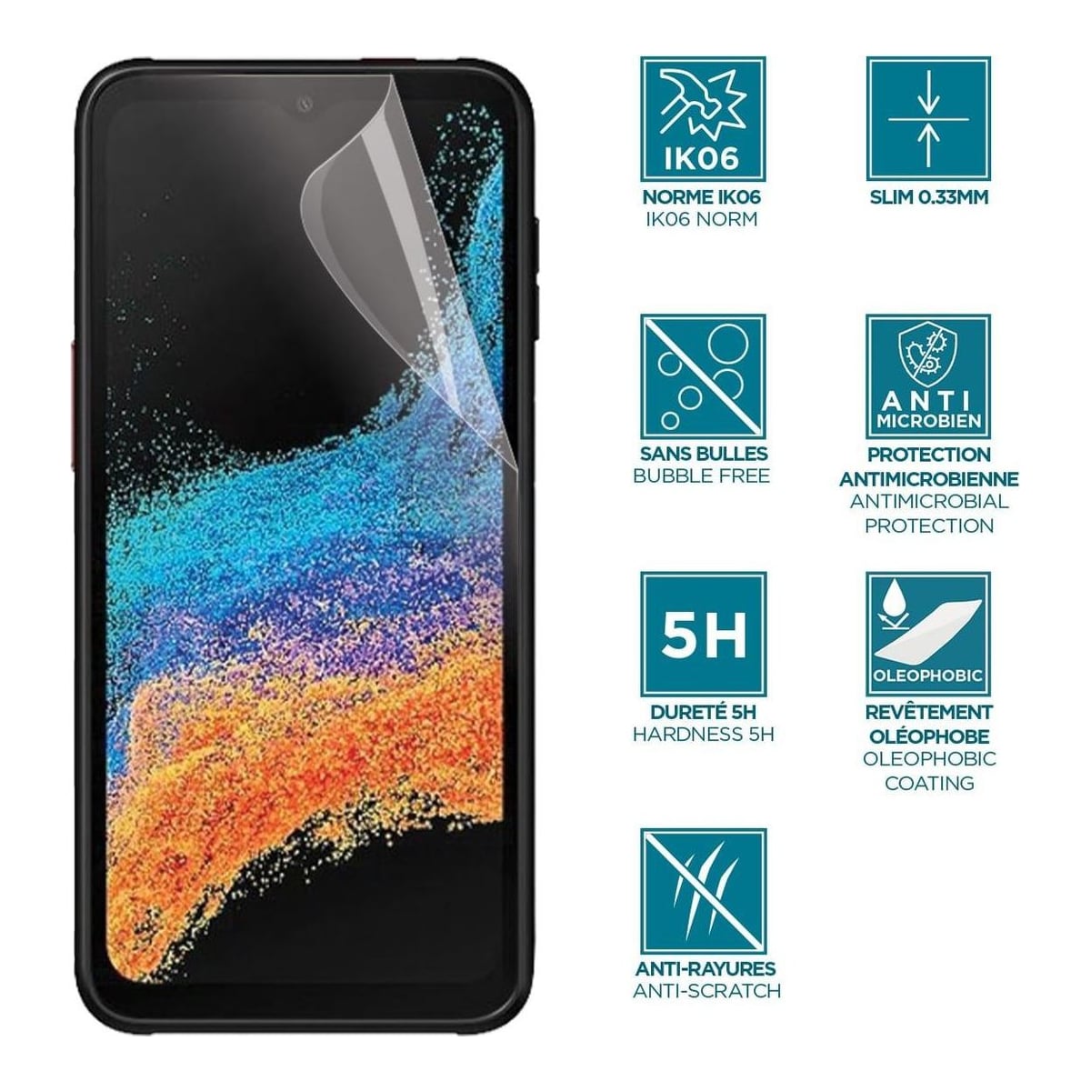 Mobilis 036271 Screen Protector Anti-Shock IK06 - Clear for Galaxy Xcover 7 - 6 Pro 6.6'', Samsung, Galaxy Xcover 7 and 6 Pro, Anti-bacterial, Dust resistant, Scratch resistant, Shatterproof, Shock resistant, Transparent, 1 pc(s)