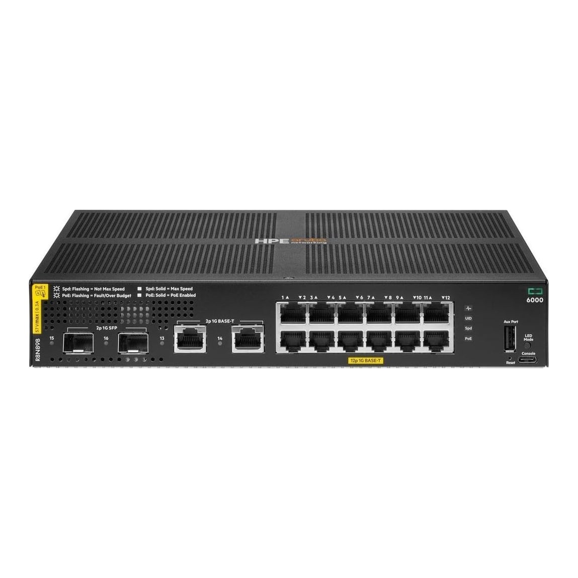 Net Switch 12PORT 2SFP/PoE CX6000 R8N89B Aruba By HPE