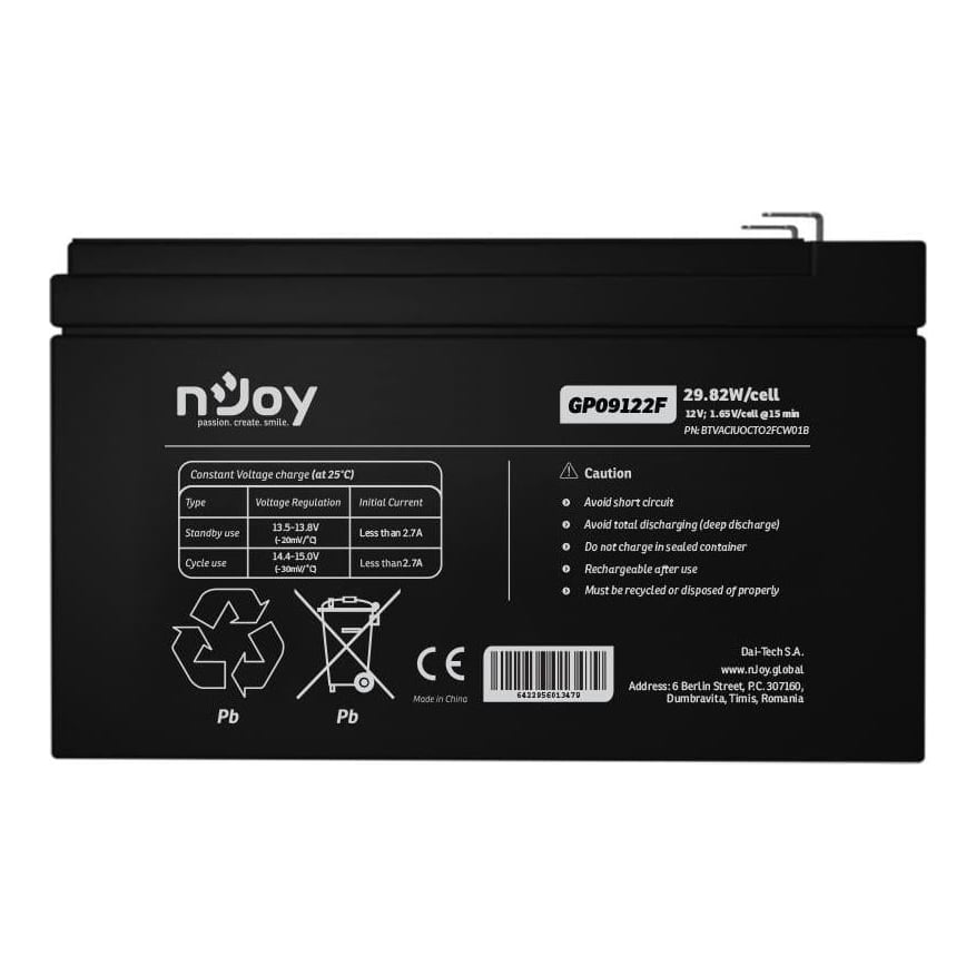 Battery 12V Vrla GP09122F/BTVACIUOCTO2FCW01B Njoy