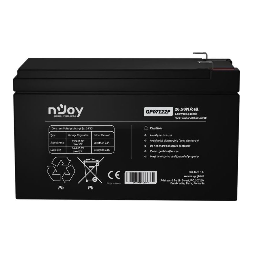 Battery 12V Vrla GP07122F/BTVACGUOBTG2FCW01B Njoy