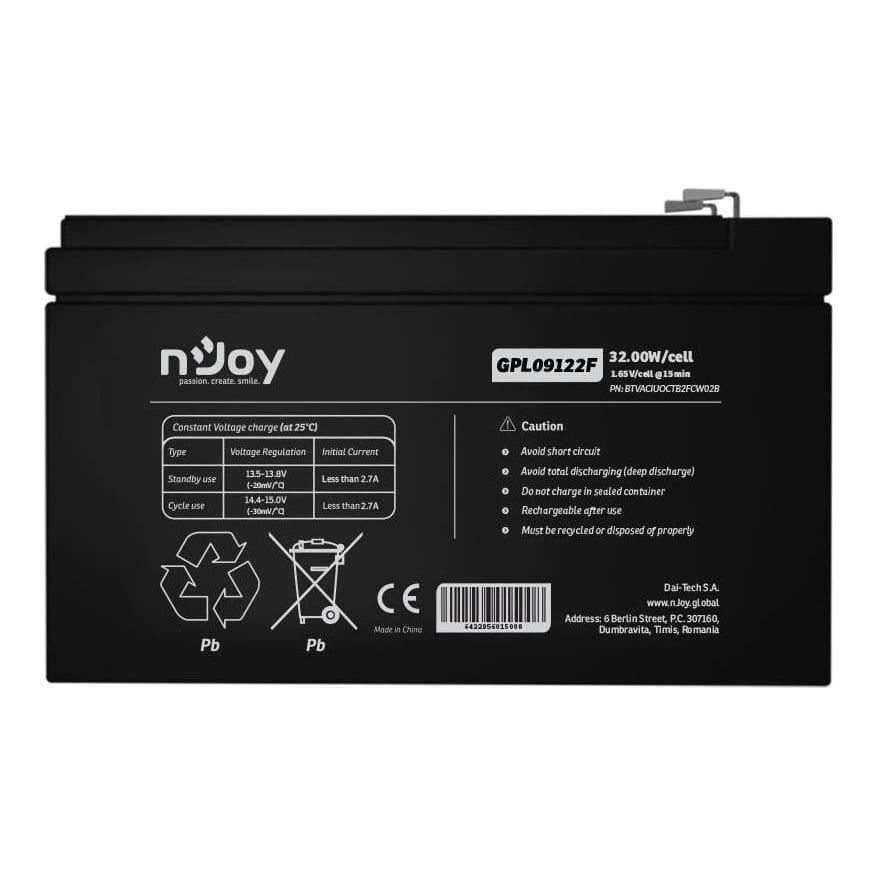 Battery 12V Vrla GPL09122F/BTVACIUOCTB2FCW02B Njoy
